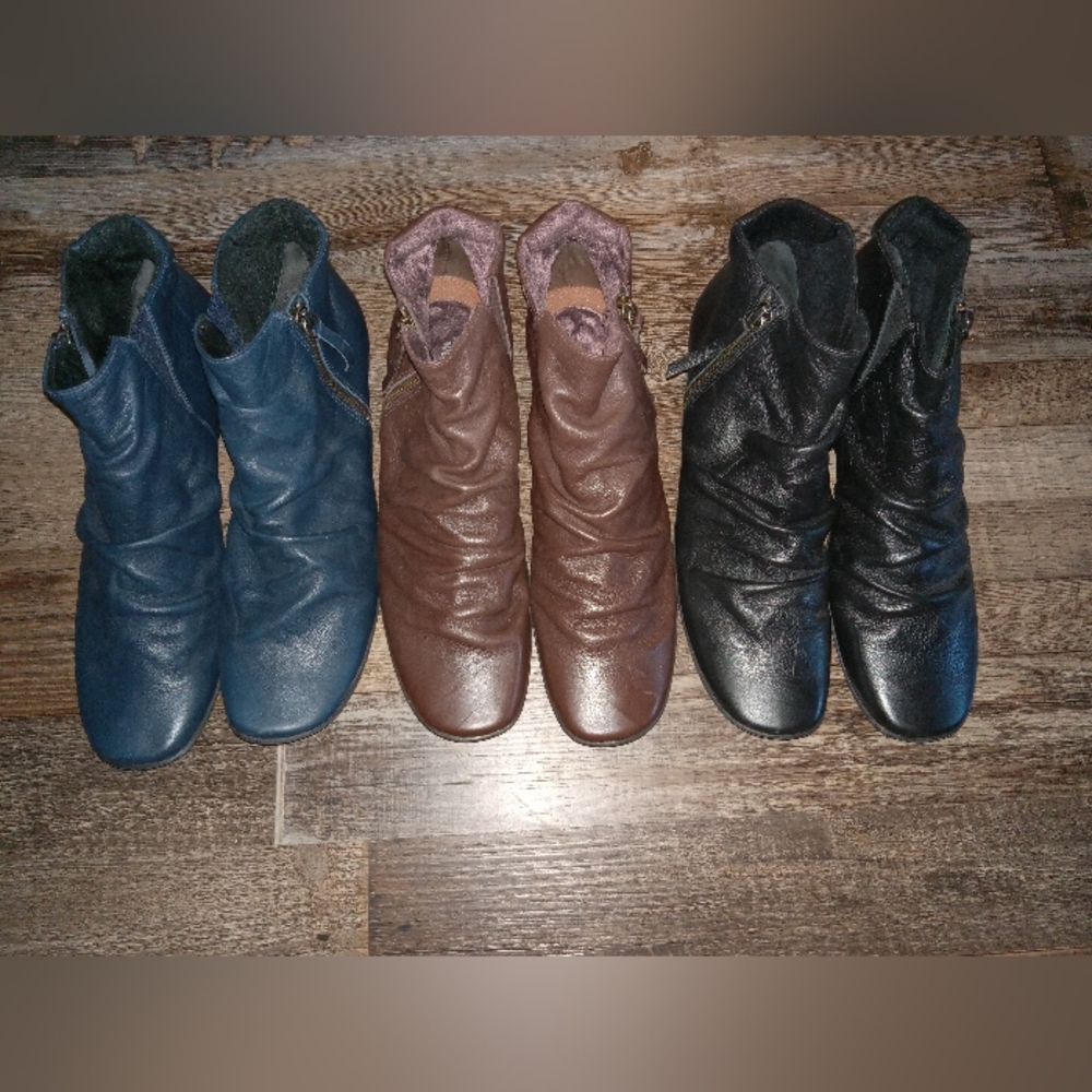 Set of 3 Walking Cradles Genuine Leather Ankle Booties Women's Size 10S FF226